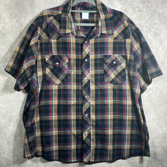 Ely Cattleman Western Shirt Mens XL Blue Plaid Pearl Snap Wrinkle Resistant - Picture 5 of 9